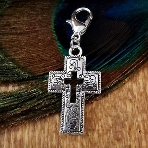 Silver Filigree Cross Charm for Religious Faith Charm Bracelet Christian Gift